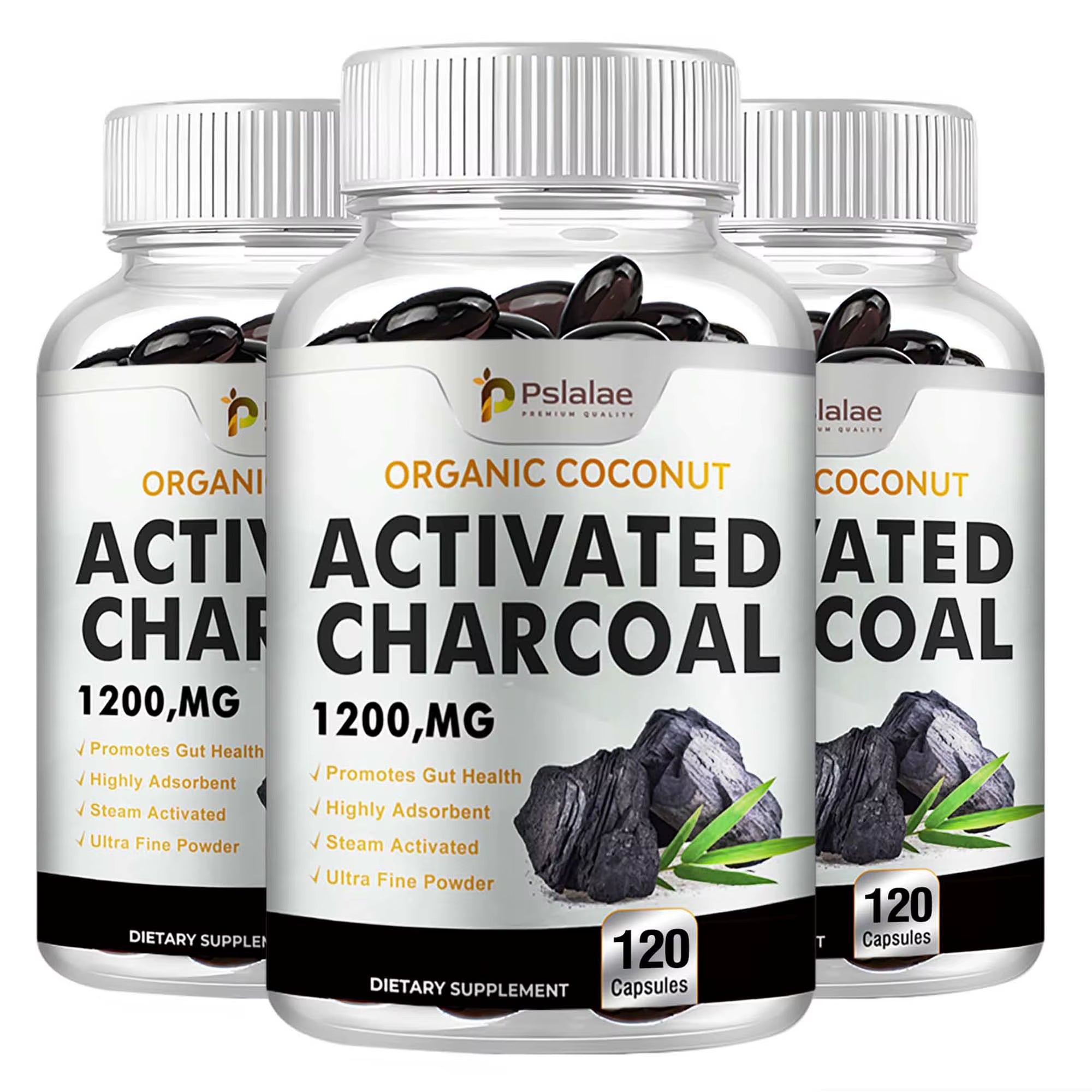 Organic Coconut Activated Charcoal Capsules - Helps Relieve Gas & Bloating, Detox and Lubricating, for Normal Bowel Function