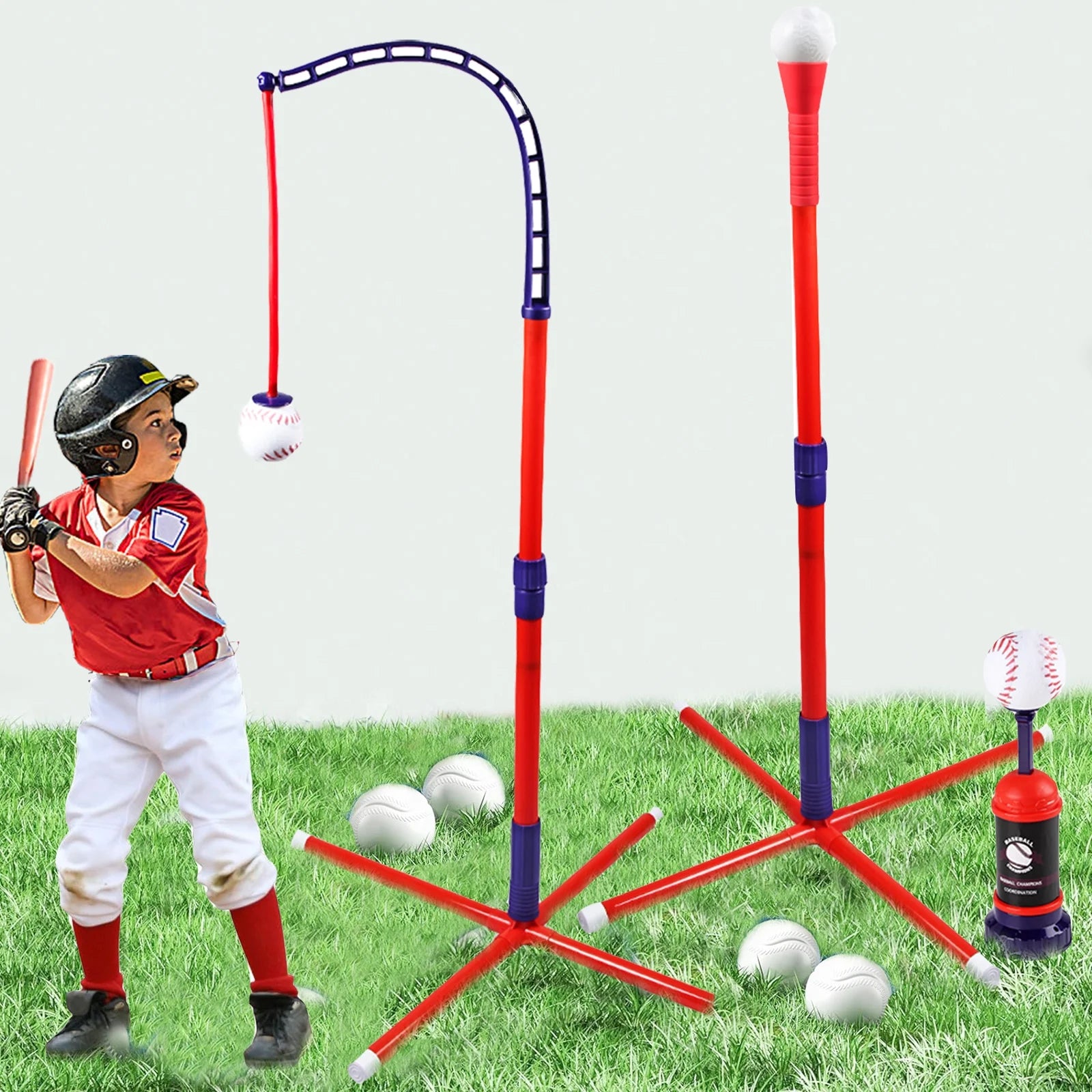 3 in 1 T Ball Set - Adjustable Height, Hanging Tee Ball Set with Automatic Pitching Machine/4 Balls/Retractable Bat, T Ball Stand Suit for Outdoor, Sport Toys Gifts for Kids Boys Age 3+
