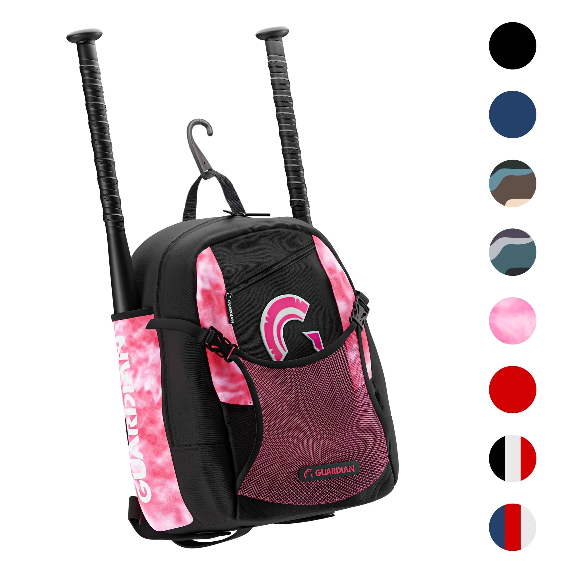 Backpack for Youth, Softball Bag for Girls, Durable Bat Bags Baseball Youth Boys and Girls, Tball Bag – Includes Hook to Hang on Fence - White/Pink Tie Dye