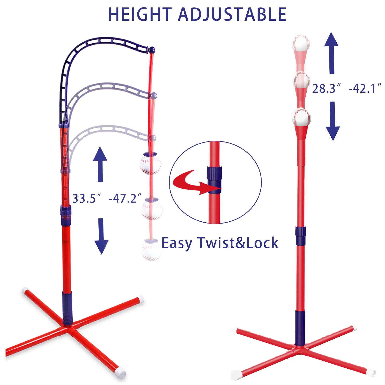 3 in 1 T Ball Set - Adjustable Height, Hanging Tee Ball Set with Automatic Pitching Machine/4 Balls/Retractable Bat, T Ball Stand Suit for Outdoor, Sport Toys Gifts for Kids Boys Age 3+