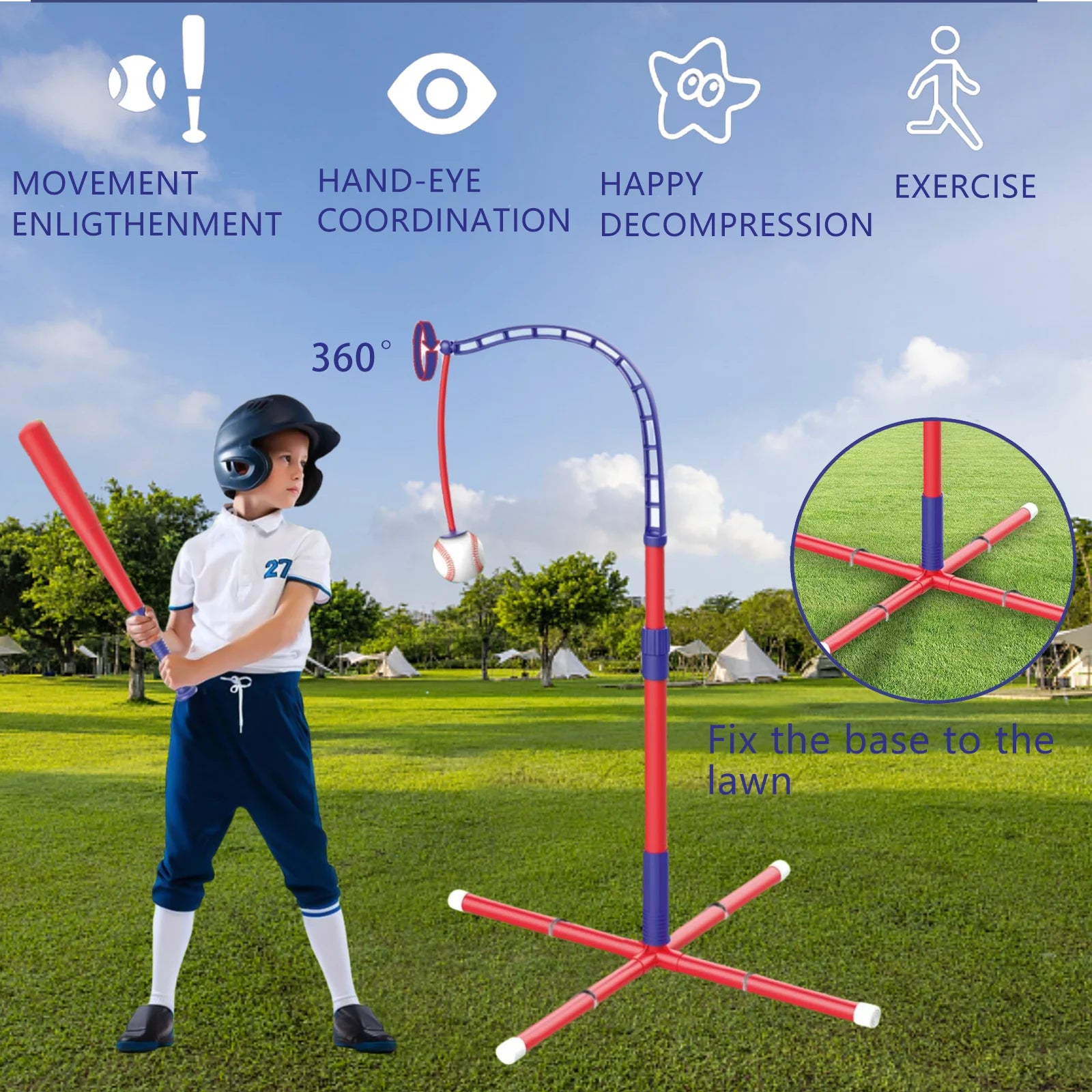 3 in 1 T Ball Set - Adjustable Height, Hanging Tee Ball Set with Automatic Pitching Machine/4 Balls/Retractable Bat, T Ball Stand Suit for Outdoor, Sport Toys Gifts for Kids Boys Age 3+