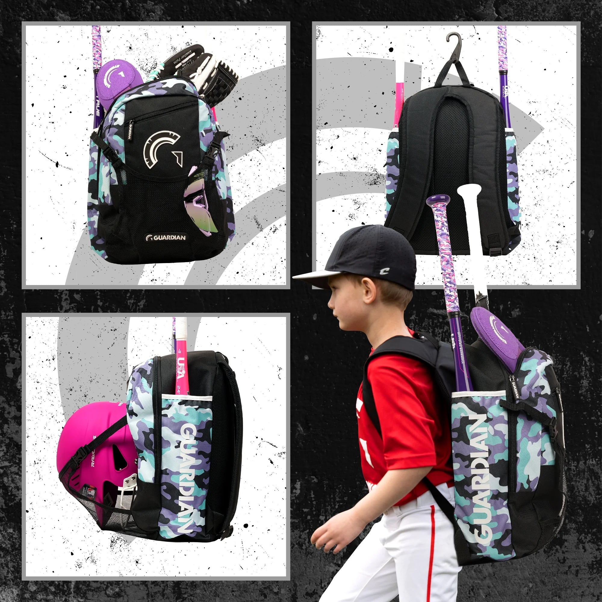 Backpack for Youth, Softball Bag for Girls, Durable Bat Bags Baseball Youth Boys and Girls, Tball Bag – Includes Hook to Hang on Fence - Pastel Multi