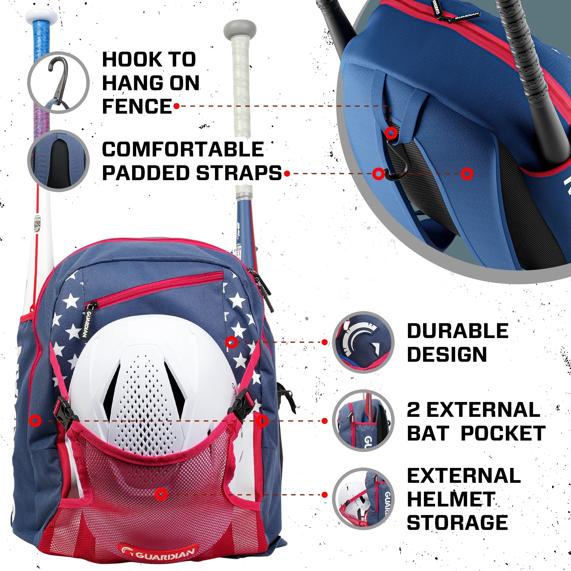 Backpack for Youth, Softball Bag for Girls, Durable Bat Bags Baseball Youth Boys and Girls, Tball Bag – Includes Hook to Hang on Fence - USA