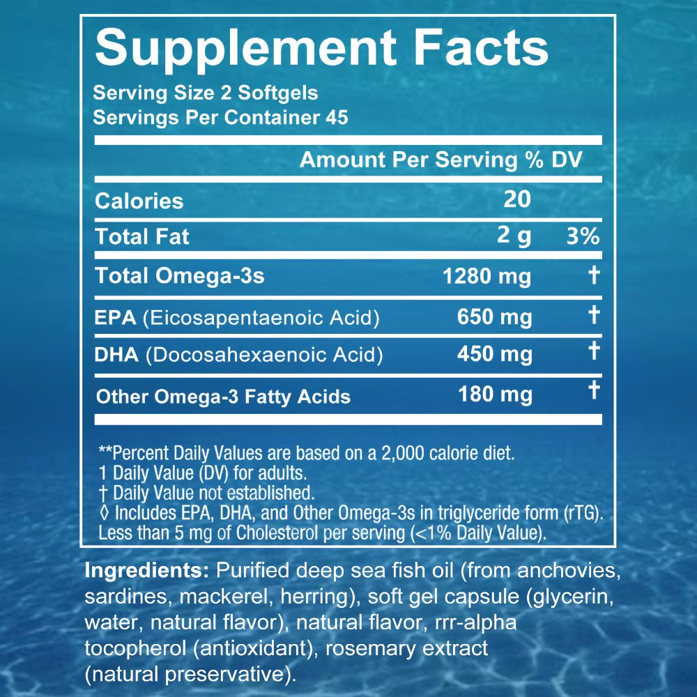 Omega 3 Fish Oil, Triple Strength Fish Oil Supplement | Burpless Fish Oil for Heart, Brain & Immune Health