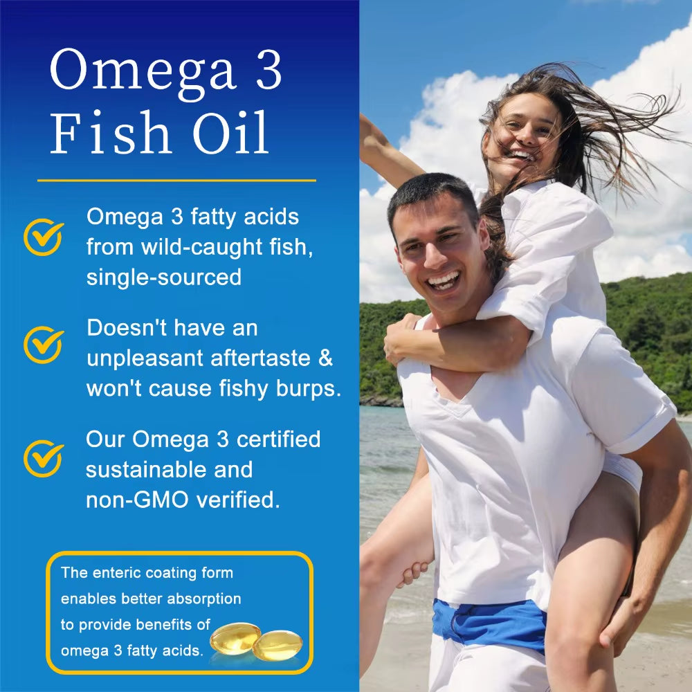 Omega 3 Fish Oil, Triple Strength Fish Oil Supplement | Burpless Fish Oil for Heart, Brain & Immune Health