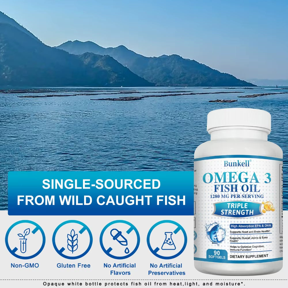 Omega 3 Fish Oil, Triple Strength Fish Oil Supplement | Burpless Fish Oil for Heart, Brain & Immune Health