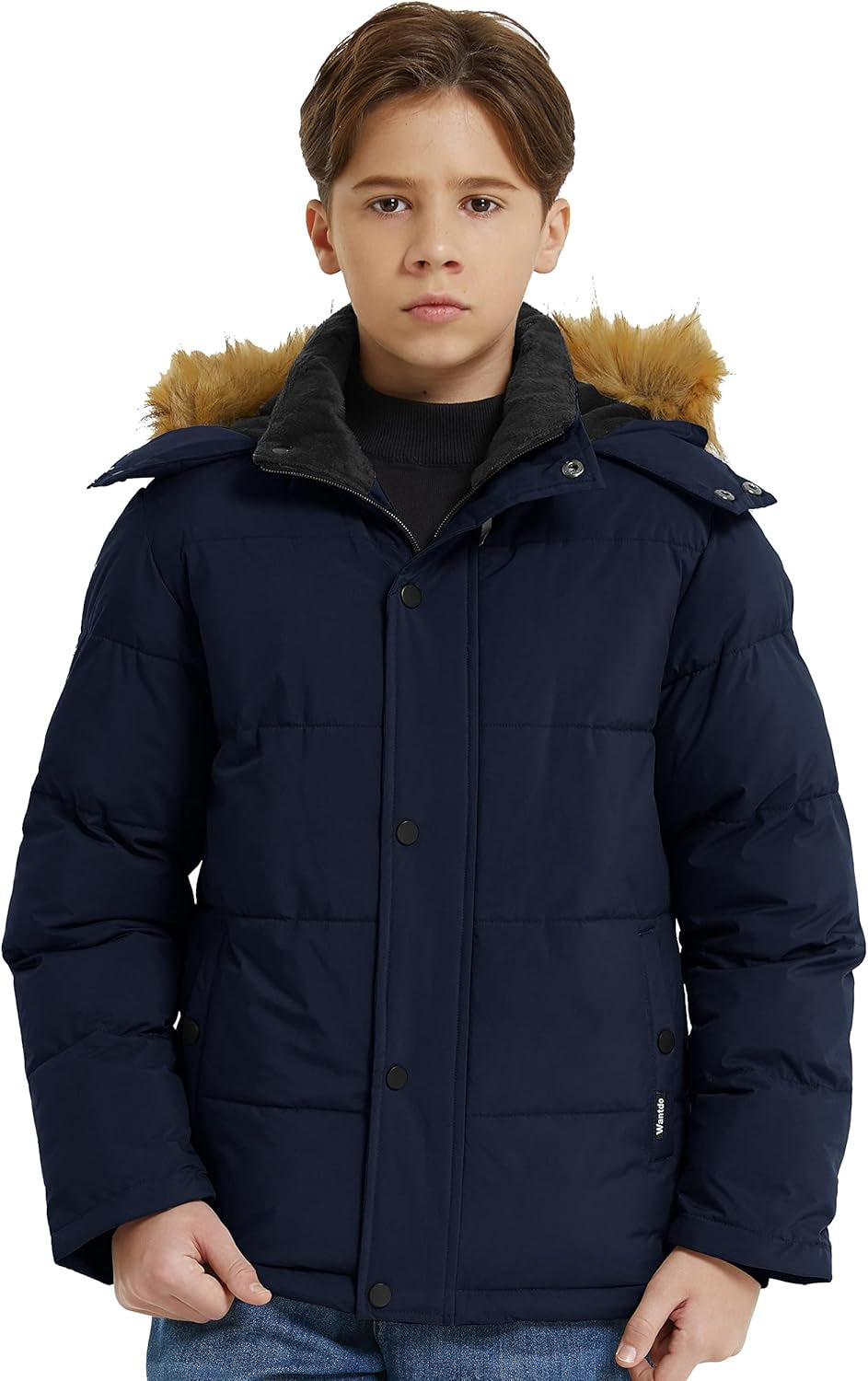 Boys' Winter Coat Warm Puffer Coat Waterproof Winter Jacket with Faux Fur Hood
