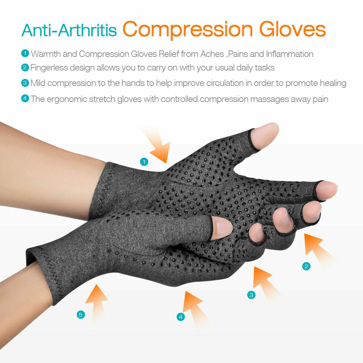 Copper Compression Gloves Medical Arthritis Pain Relief Hand Support Brace USA