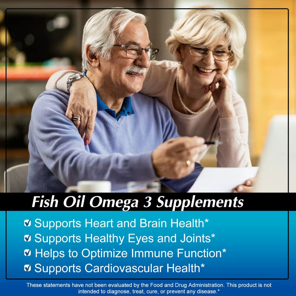 Omega 3 Fish Oil, Triple Strength Fish Oil Supplement | Burpless Fish Oil for Heart, Brain & Immune Health