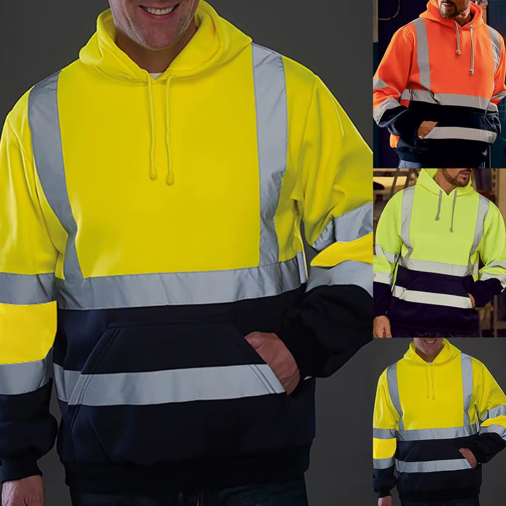 Long Sleeve Pullover Top Hoodie Men Sweatshirt Reflective High Visibility Coat