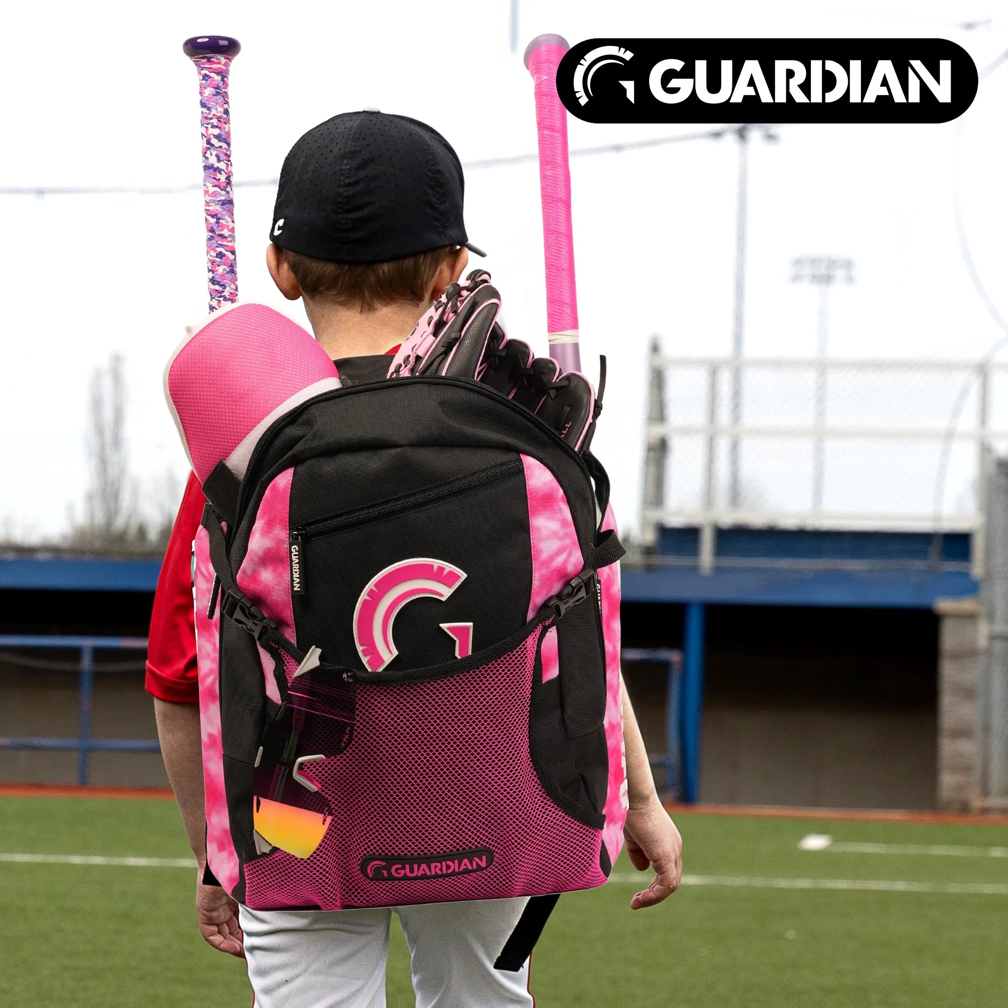 Backpack for Youth, Softball Bag for Girls, Durable Bat Bags Baseball Youth Boys and Girls, Tball Bag – Includes Hook to Hang on Fence - White/Pink Tie Dye