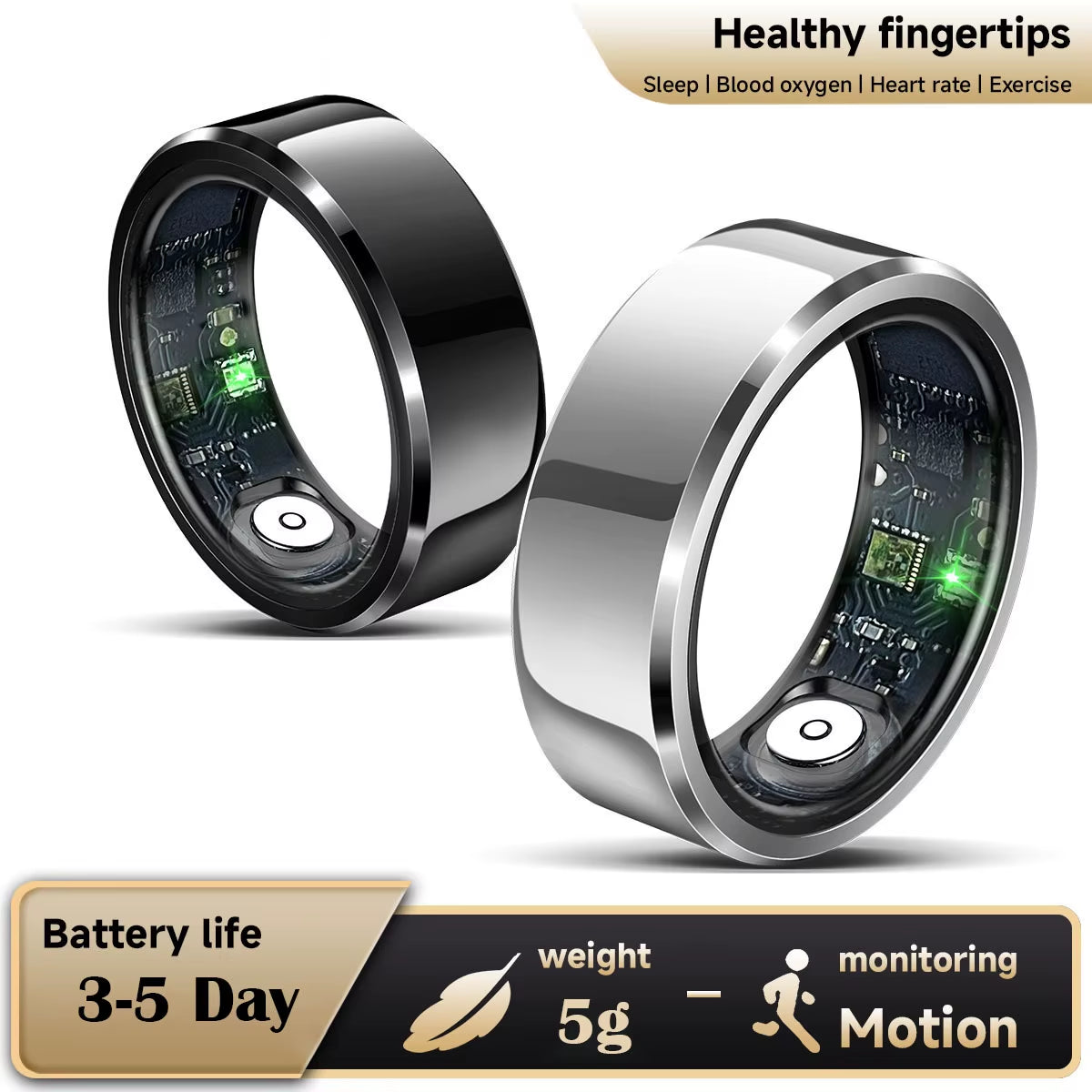 Heart Rate Tracking Sleep Pedometer Blood Oxygen Monitoring Waterproof Sports Smart Ring