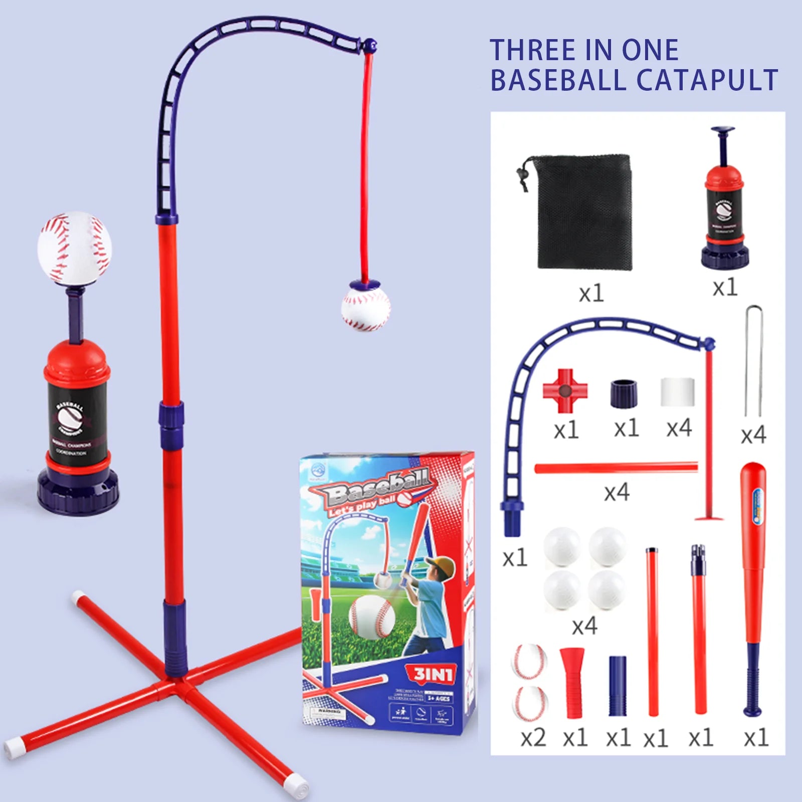 3 in 1 T Ball Set - Adjustable Height, Hanging Tee Ball Set with Automatic Pitching Machine/4 Balls/Retractable Bat, T Ball Stand Suit for Outdoor, Sport Toys Gifts for Kids Boys Age 3+