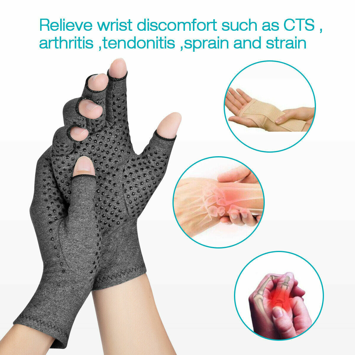 Copper Compression Gloves Medical Arthritis Pain Relief Hand Support Brace USA