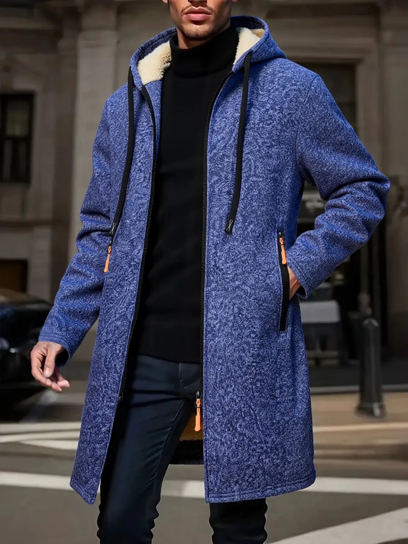 Winter Men'S Thickened Hoodies Jacket Outdoor Warm Zipper Long Sleeve Sweatshirts Cardigan Streetwear Solid Color Tops Overcoat