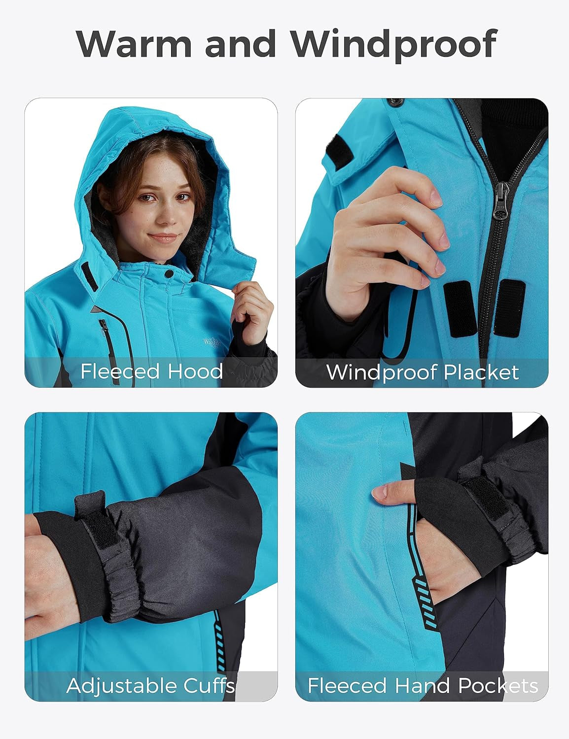 Girls' Waterproof Winter Coat Fleece Ski Jacket Hooded Snow Coat Warm Raincoat Outerwear
